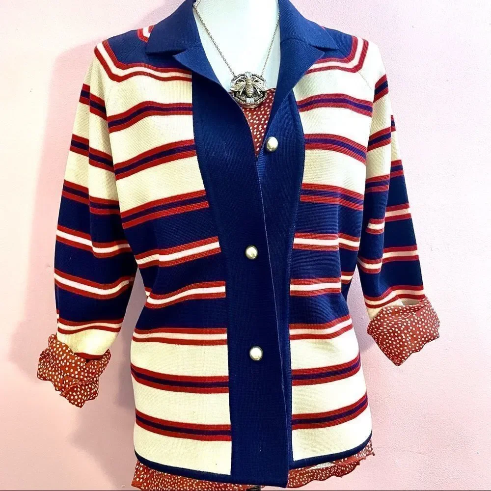 💖Host Pick x2!💖 Vintage Zephyr Wool Striped Cardigan Gold Buttons